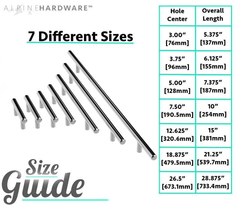 ALPINE HARDWARE Solid Euro Style Bar Pull-25Pack ~3 inch Hole Center & 5 3/8 inch Length-Heavy Stainless Steel T-Bar Handle W/ a Satin Nickel Finish-American Owned Cabinet Hardware - Image 1